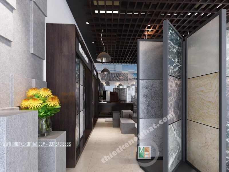Showroom đá tự nhiên được thiết kế đẹp có thể tạo ấn tượng mạnh mẽ cho những khách hàng đến tham quan bởi cách trình bày sản phẩm độc đáo.